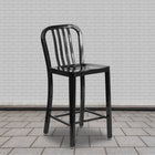 Flash Furniture Commercial Grade 24" High Black Metal Indoor-Outdoor Counter Height Stool with Vertical Slat Back - 2 Pack-Screw Leveling Floor Glides