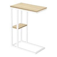 Monarch Specialties 3677 Accent Table - 25"H/Natural/White Metal-C-shaped accent table with a base that can be slid underneath sofas for convenience