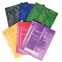 Louis Garneau Quad Canada Notebook, 8" x 10.5", 40 Pages, Assorted Colours, 48 Pack-Laminated covers with 3 holes punched