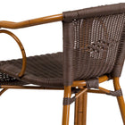 Flash Furniture Cadiz Series Rattan Restaurant Patio Chair with Red Bamboo-Aluminum Frame, Dark Brown (SDAAD632009D2)-Integrated Arms
