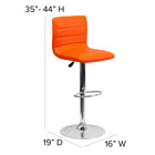 Flash Furniture Contemporary Orange Vinyl Adjustable Height Barstool with Horizontal Stitch Back & Chrome Base-Seat Adjusts from Counter to Bar Height
