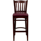 Flash Furniture HERCULES Series Vertical Slat Back Mahogany Wood Restaurant Barstool - Burgundy Vinyl Seat-Wood Dining Bar Stool