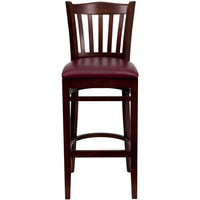 Flash Furniture HERCULES Series Vertical Slat Back Mahogany Wood Restaurant Barstool - Burgundy Vinyl Seat-Wood Dining Bar Stool