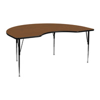 Flash Furniture 48''W x 72''L Kidney Activity Table with 1.25'' High Pressure Top and Standard Height Adjustable Legs, Oak-Oak Laminate