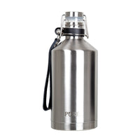 PURE Drinkware Stainless Steel Beer Growler with Leather Strap, 64 oz., Silver-Vacuum insulated stainless steel beer growler