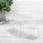 35.5'' Square White Indoor-Outdoor Steel Patio Table Set with 2 Round Back Chairs [CO-35SQ-03CHR2-WH-GG]-Set Includes Table and 2 Chairs
