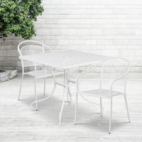 35.5'' Square White Indoor-Outdoor Steel Patio Table Set with 2 Round Back Chairs [CO-35SQ-03CHR2-WH-GG]-Set Includes Table and 2 Chairs
