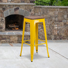 Flash Furniture 30" High Backless Metal Barstool with Square Wood Seat - Yellow-Backless Design