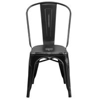 Flash Furniture Commercial Grade Distressed Black Metal Indoor-Outdoor Stackable Chair-Set of 4 Stackable Bistro Style Chairs