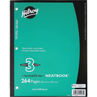 Hilroy 3 Subject Neatbook - 264 Pages - 8" x 10-1/2"-7mm ruled white pages with margin, perforated edges