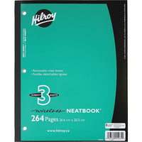 Hilroy 3 Subject Neatbook - 264 Pages - 8" x 10-1/2"-7mm ruled white pages with margin, perforated edges