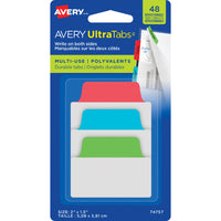 Avery Ultra Writable Tabs - 2" x 1½" Multi Use Repositionable Two Sided - Primary Colour - 48 Pack-Primary colours, Green, Blue, Red