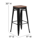 Flash Furniture 30" High Backless Black Metal Barstool with Square Wood Seat-Textured Walnut Elm Wood Seat