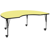 Flash Furniture Mobile 48"W x 72"L Kidney Thermal Laminate Activity Table - Yellow-Collaborative Kidney Activity Table