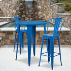 30'' Round Blue Metal Indoor-Outdoor Bar Table Set with 2 Cafe Barstools [CH-51090BH-2-30CAFE-BL-GG]-30"W x 30"D x 41"H