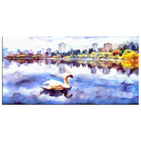 Designart Swan Lake in the City Canvas Art Print, (PT2103-32-16)-Print