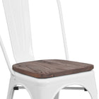 Flash Furniture Metal Stackable Chair with Wood Seat - White-Textured Walnut Elm Wood Seat