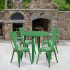 30'' Round Green Metal Indoor-Outdoor Table Set with 4 Cafe Chairs [CH-51090TH-4-18CAFE-GN-GG]-30"W x 30"D x 29.50"H