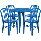 30'' Round Blue Metal Indoor-Outdoor Table Set with 4 Vertical Slat Back Chairs [CH-51090TH-4-18VRT-BL-GG]-Metal Cafe Table