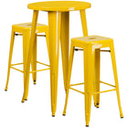 24'' Round Yellow Metal Indoor-Outdoor Bar Table Set with 2 Square Seat Backless Barstools (CH-51080BH-2-30SQST-YL-GG)-Indoor Outdoor Sets