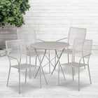 30'' Round Light Grey Indoor-Outdoor Steel Folding Patio Table Set with 4 Square Back Chairs [CO-30RDF-02CHR4-SIL-GG]-Set Includes Folding Table and 4 Chairs