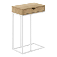Monarch Specialties 3775 Accent Table - 25"H/Natural/White Metal-C-shaped accent table with a base that can slide under most sofas and chairs to keep items close by when you are seated