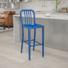 Flash Furniture 30" High Blue Metal Indoor-Outdoor Barstool with Vertical Slat Back-Adjustable Floor Glides