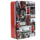 Grandma Wild's Iconic London Tin with Shortbread-A nostalgic traditional tin that illustrates London's ionic landmarks, iconic famous street signs, London Bridge, a London Taxi Cab, a Red Postbox, a red bobby and finally, the red telephone booth.