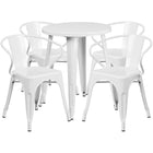 24'' Round White Metal Indoor-Outdoor Table Set with 4 Arm Chairs (CH-51080TH-4-18ARM-WH-GG)-Indoor Outdoor Sets