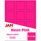 JAM Paper Square Address Labels - 2" x 2" - Neon Pink - 120 Pack -English only packaging