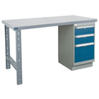 Kleton Workbench, Wood Filled Steel Top, 1 Pedestal and 2 Drawers, 24"W x 60"L x 34"H-34" overall height