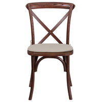 Flash Furniture HERCULES Series Stackable Mahogany Wood Cross Back Chair with Cushion-Stackable Bistro Style Chair