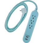 6 ft. 3 Outlet 2 USB Braided Extension Cord - Light Blue-6 ft