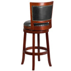 Flash Furniture 30" High Dark Cherry Wood Barstool with Open Panel Back & Walnut Leather Swivel Seat-Panel Back Design