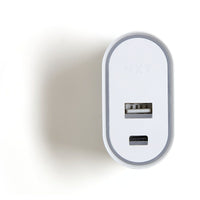 NXT Technologies Universal 2-Port USB-C and USB-A Phone Charger - White-Wall charger with folding AC plug for portability