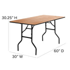 Flash Furniture 30" x 60" Rectangular Wood Folding Banquet Table with Clear Coated Finished Top-Black Powder Coated Wishbone Legs