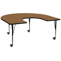 Flash Furniture Mobile 60''W x 66''L Horseshoe-Shaped Activity Table, Oak Laminate Top, Preschool Legs (XUA6066HRSOKTPC)-Oak/Chrome, Laminate, Steel