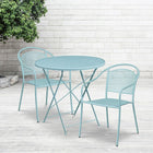 30'' Round Sky Blue Indoor-Outdoor Steel Folding Patio Table Set with 2 Round Back Chairs [CO-30RDF-03CHR2-SKY-GG]-Set Includes Folding Table and 2 Chairs