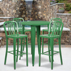 30'' Round Green Metal Indoor-Outdoor Bar Table Set with 4 Vertical Slat Back Barstools [CH-51090BH-4-30VRT-GN-GG]-30"W x 30"D x 41"H