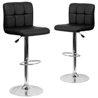 Flash Furniture Contemporary Quilted Vinyl Adjustable Height Barstools with Chrome Base - Black - 2 Pack-Set of 2 Contemporary Style Stools