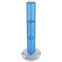 Azar Displays 36" x 4" x 4" 4-Sided Revolving Pegboard Counter Display, Blue Translucent (700223-BLU)-Interlocking four-sided pegboard tower and 14-1/2" diameter revolving clear plastic base