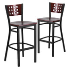 Flash Furniture HERCULES Series Black Cutout Back Metal Restaurant Barstool - Mahogany Wood Back & Seat - 2 Pack-Mahogany Wood Designer Cutout Back