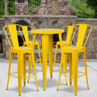 24'' Round Yellow Metal Indoor-Outdoor Bar Table Set with 4 Cafe Barstools [CH-51080BH-4-30CAFE-YL-GG]-24"W x 24"D x 41"H