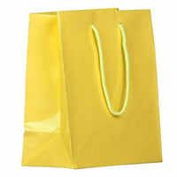 JAM Paper Gift Bags with Rope Handles - Medium - 8" x 10" x 4" - Yellow Glossy - 100 Pack-Color: Yellow