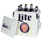 Miller Lite Retro Ice Chest Cooler with Bottle Opener 13 L (14 qt) - White and Blue-Retro metal ice chest design