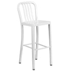 30'' Round White Metal Indoor-Outdoor Bar Table Set with 2 Vertical Slat Back Barstools [CH-51090BH-2-30VRT-WH-GG]-4