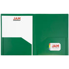 JAM Paper Plastic Heavy Duty Two Pocket Folders, Green, 6 Pack-Card Holder and Interior Pockets