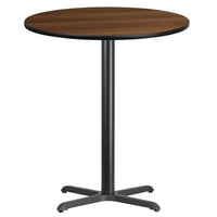 Flash Furniture 36'' Round Laminate Table Top, Walnut with 30'' x 30'' Bar-Height Table Base (XURD36WAT3030B)-Bar Height Hospitality Table