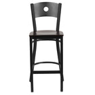 Flash Furniture HERCULES Series Black Circle Back Metal Restaurant Barstool - Walnut Wood Seat - 2 Pack-Set of 2 Metal Dining Bar Stools