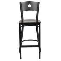 Flash Furniture HERCULES Series Black Circle Back Metal Restaurant Barstool - Walnut Wood Seat - 2 Pack-Set of 2 Metal Dining Bar Stools